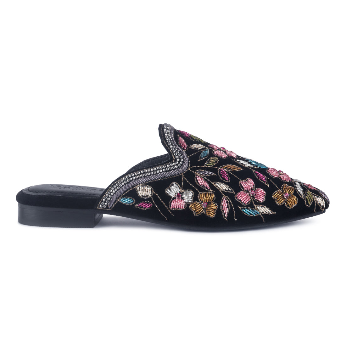 embroidered flat mules#color_black