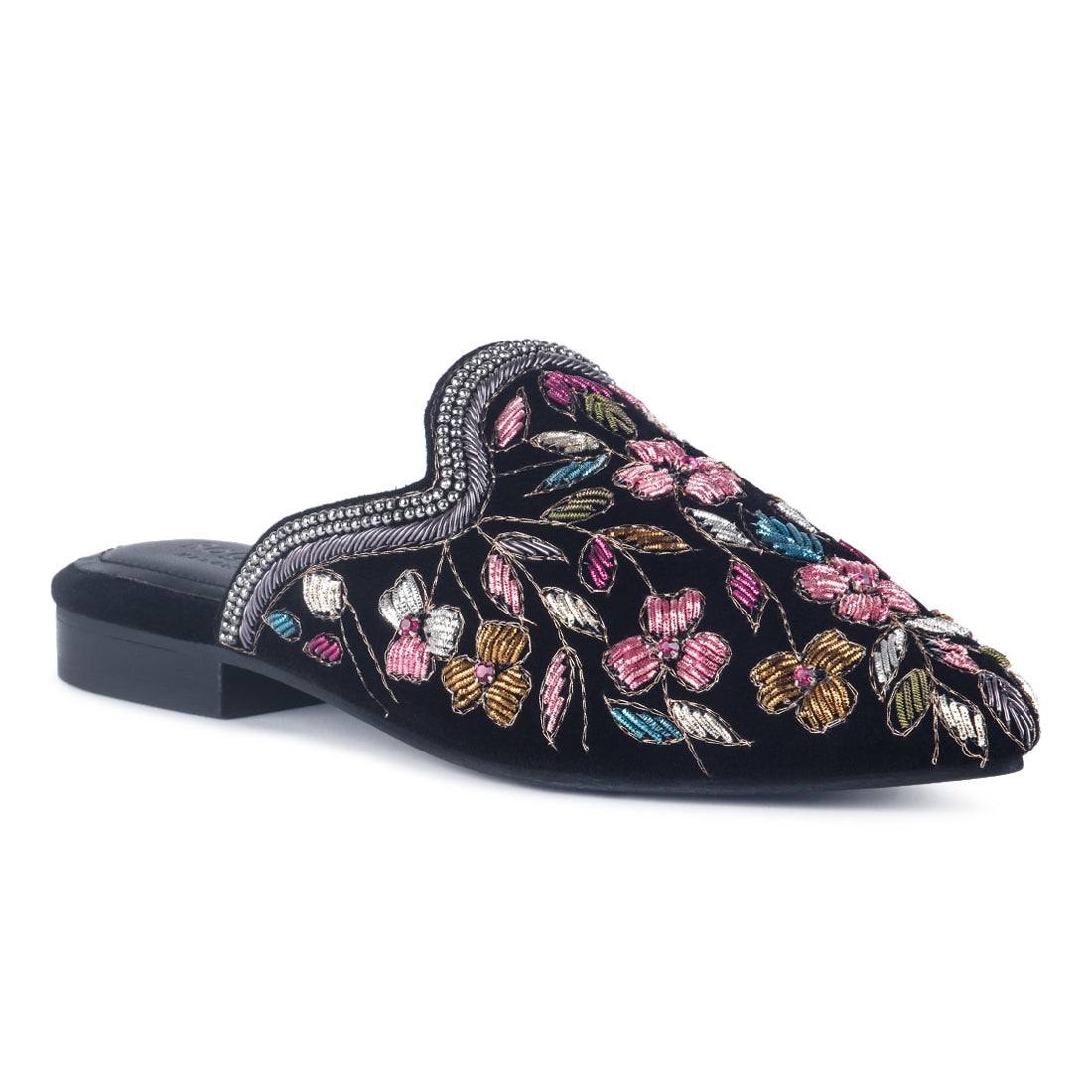 embroidered flat mules#color_black