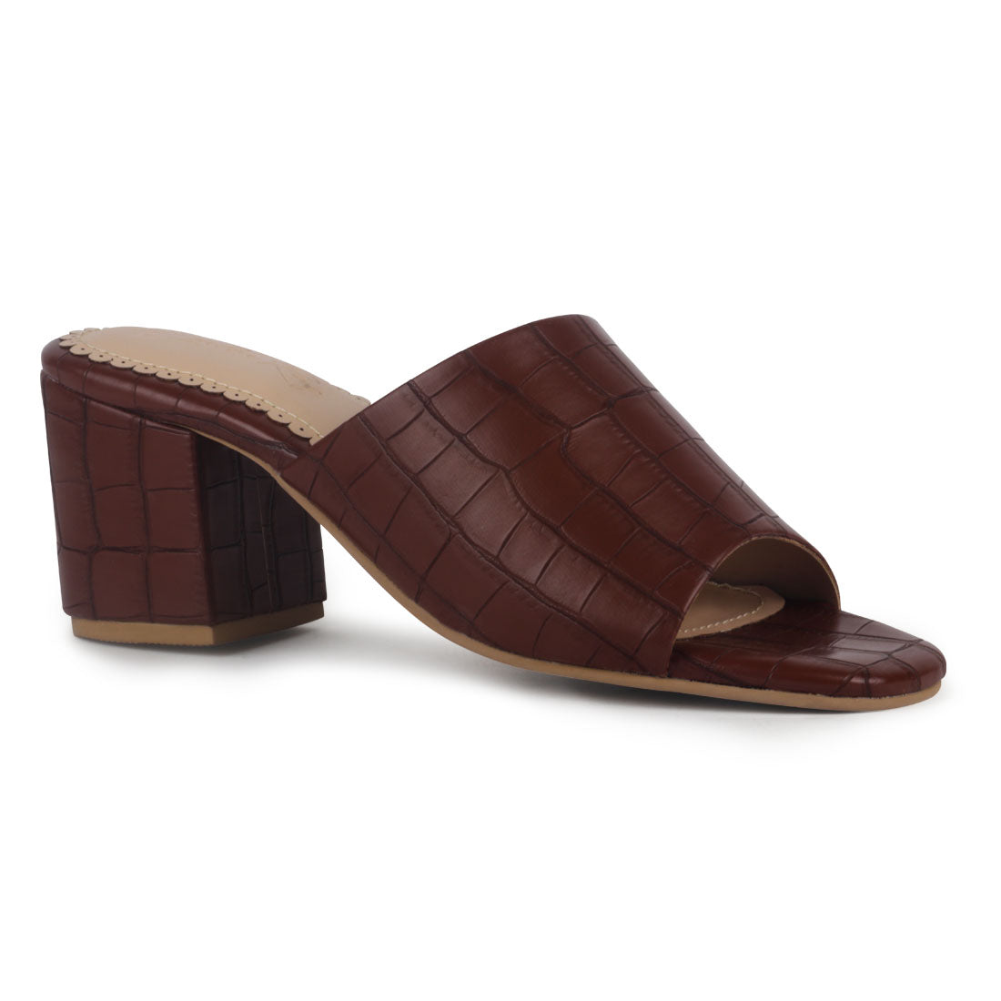 Brown Slip-On Block Heel Sandals
