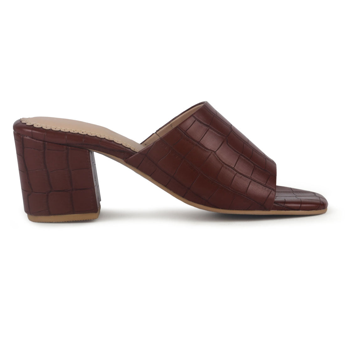 Brown Slip-On Block Heel Sandals