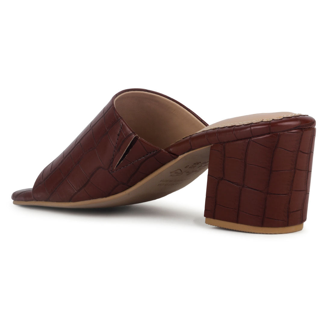 Brown Slip-On Block Heel Sandals