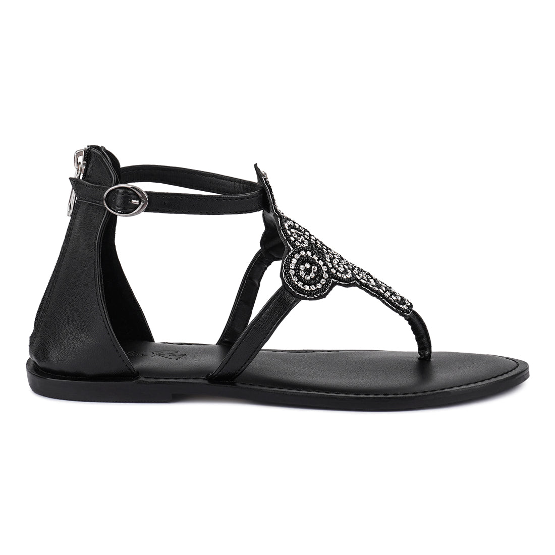 beads and rhinestones flat sandals#color_black