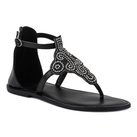 beads and rhinestones flat sandals#color_black