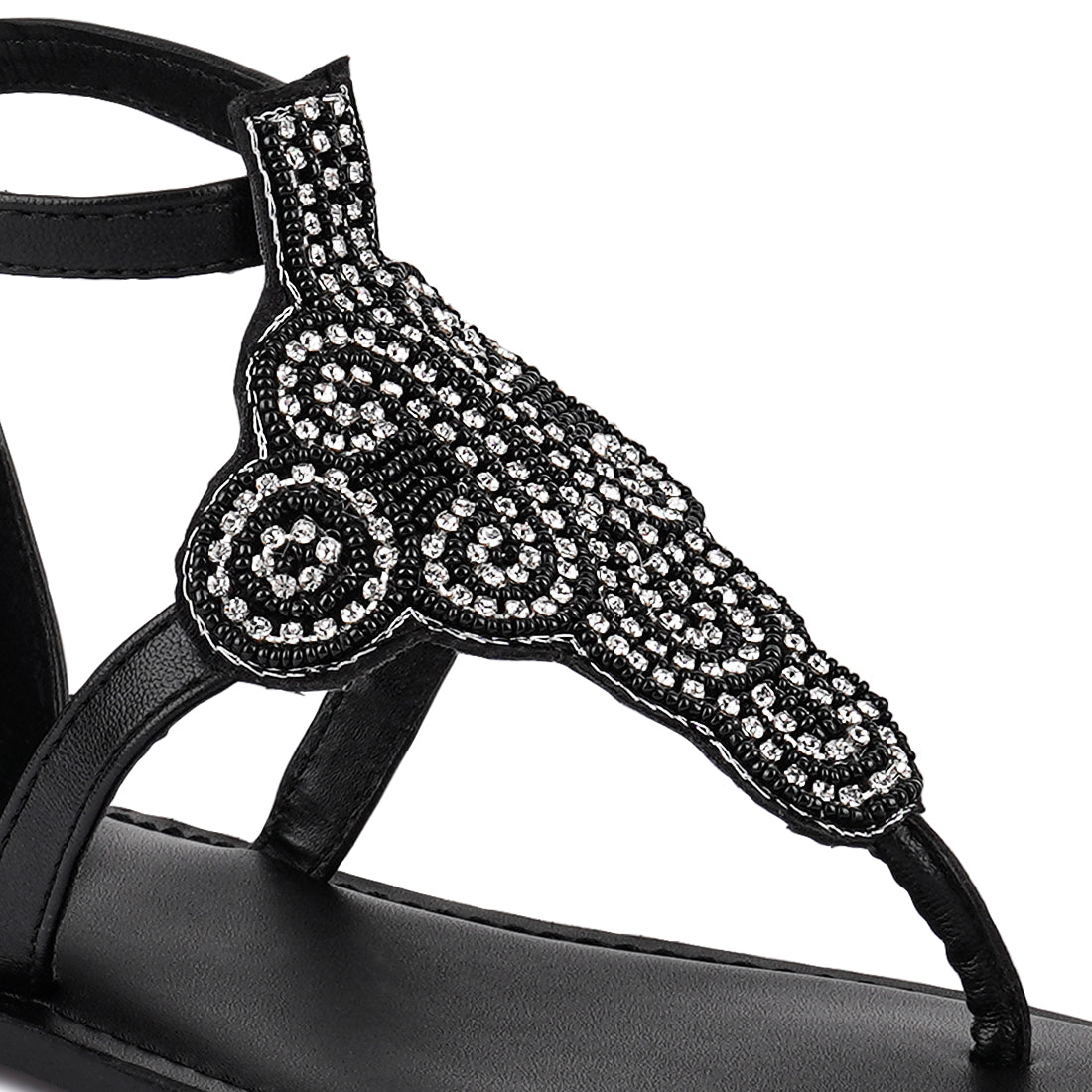 beads and rhinestones flat sandals#color_black