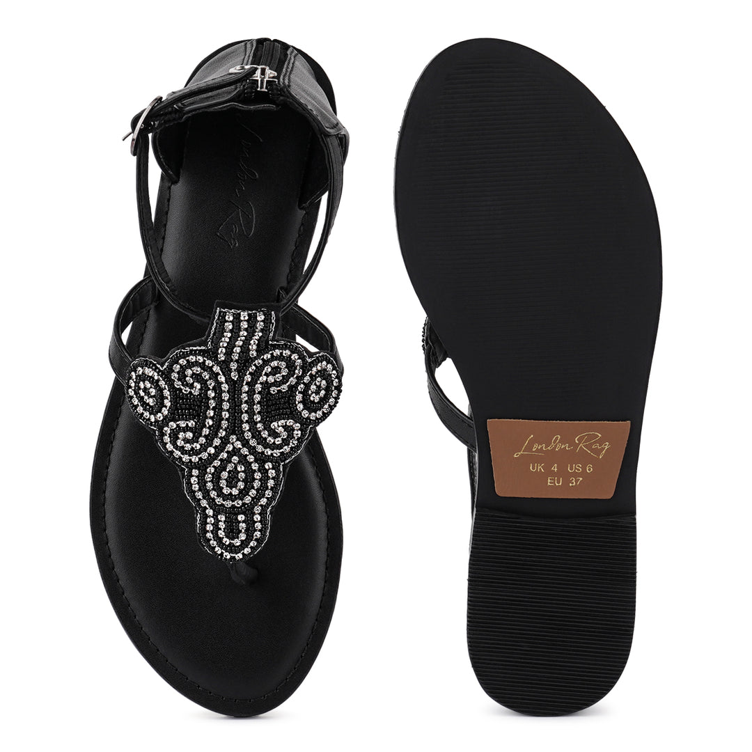 beads and rhinestones flat sandals#color_black