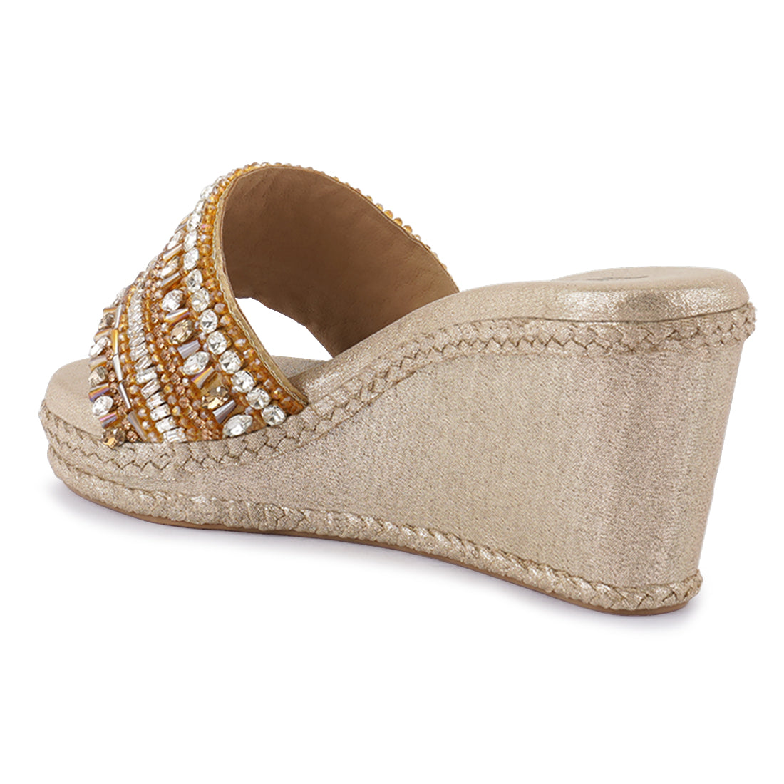 diamante embellished wedge sandals#color_gold