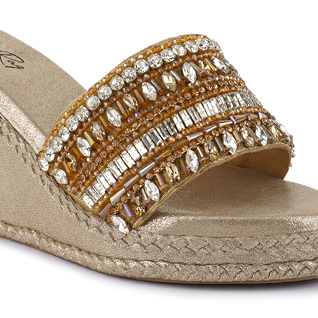 diamante embellished wedge sandals#color_gold