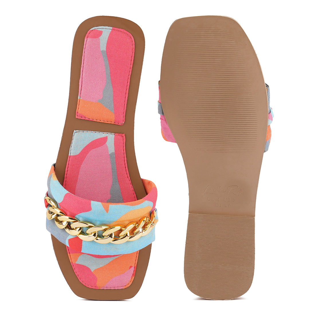 metallic chain detail flat sandals#color_multicolor