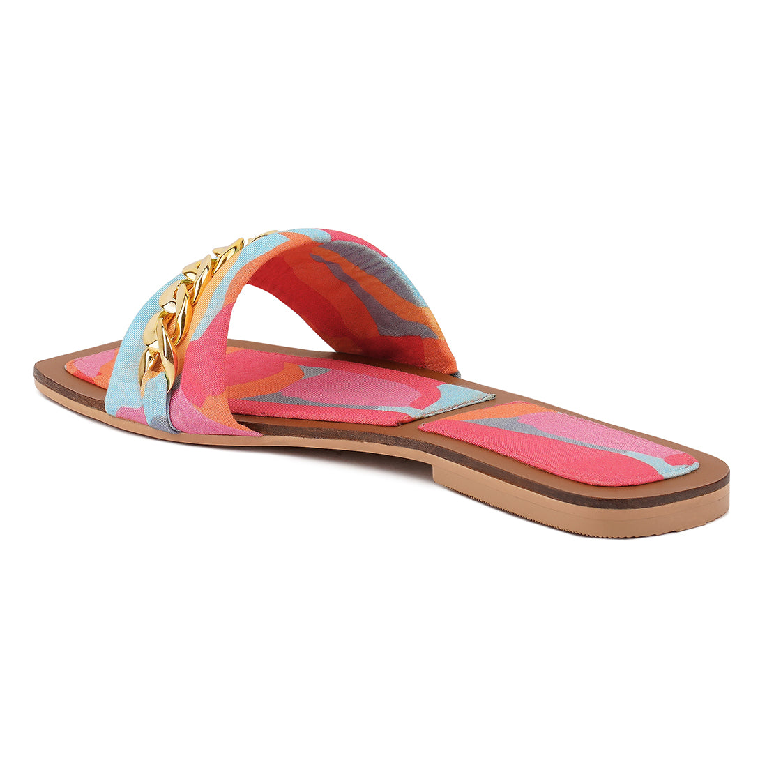 metallic chain detail flat sandals#color_multicolor