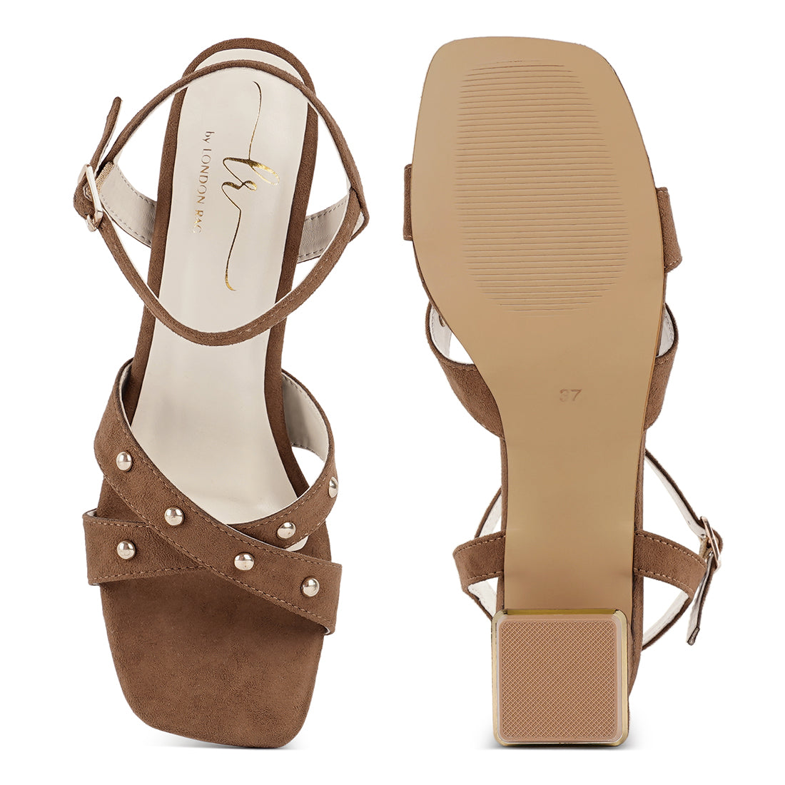 open-toe studded ankle strap sandals#color_tan