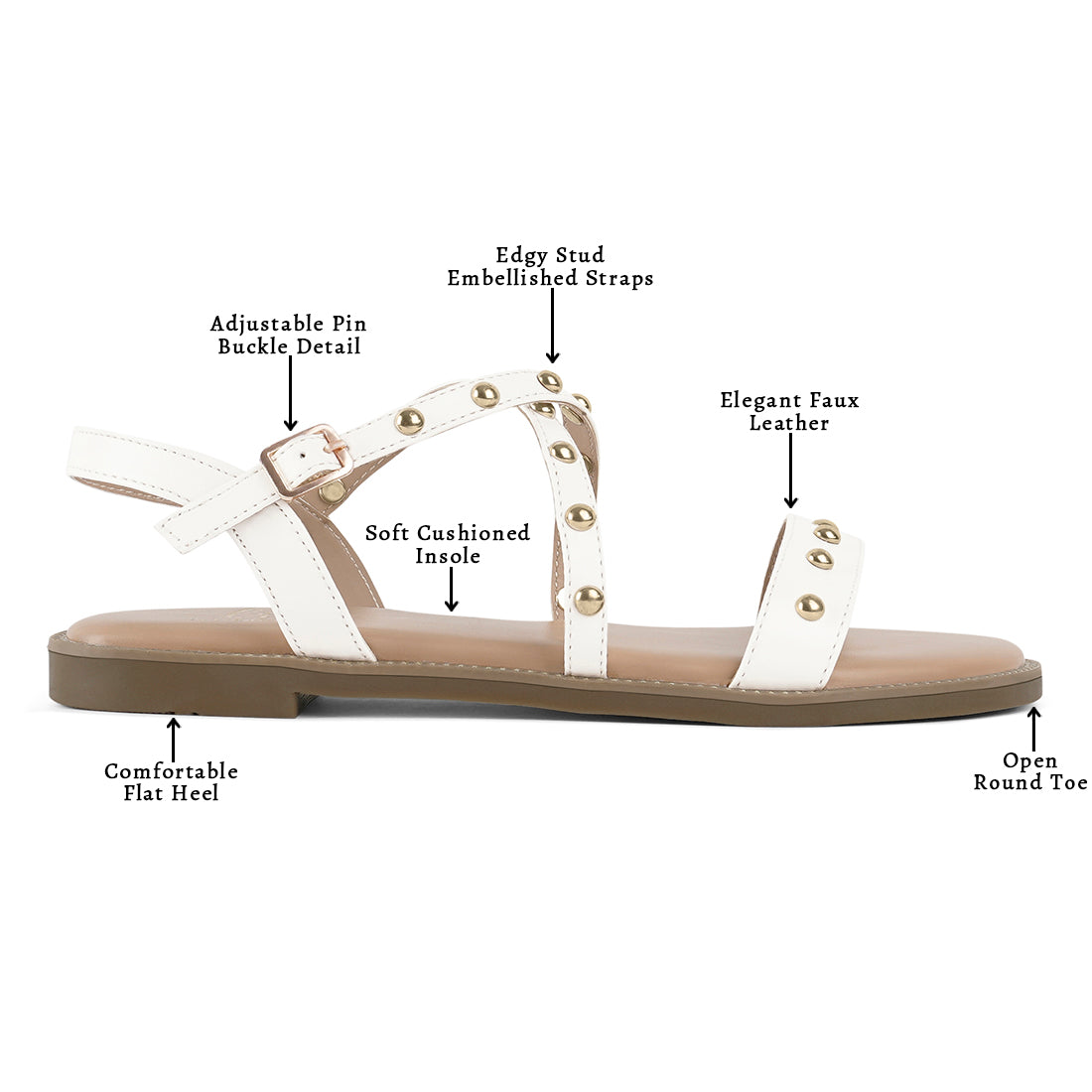 stud embellished strappy flats#color_white