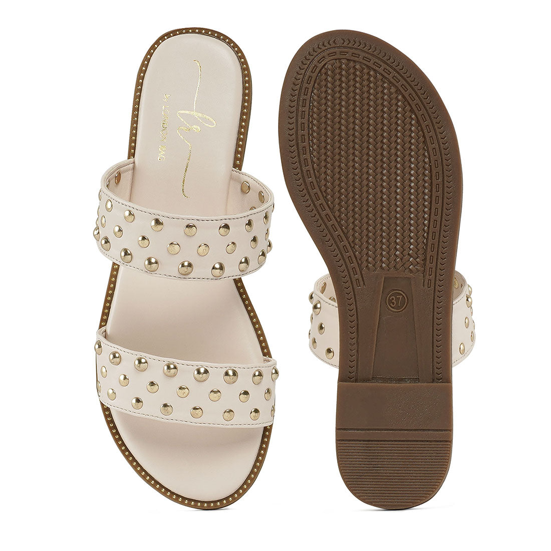 studded faux leather slip ons#color_beige