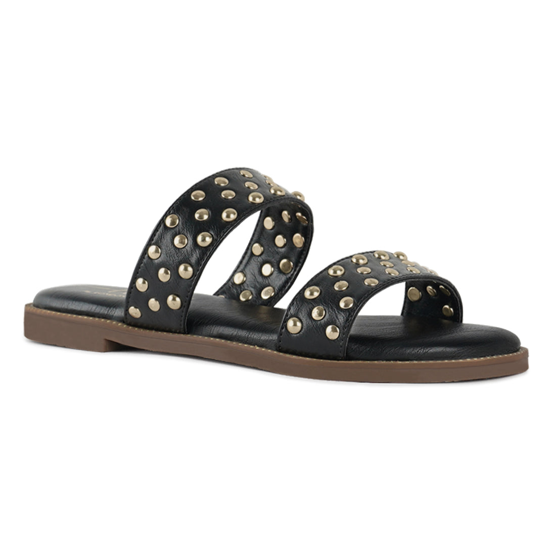 studded faux leather slip ons#color_black