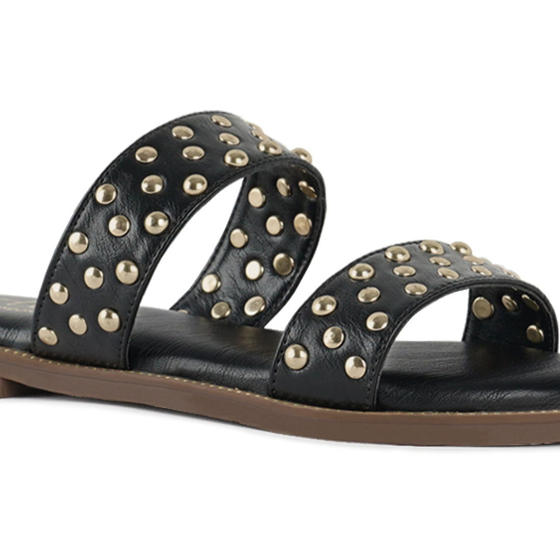 studded faux leather slip ons#color_black