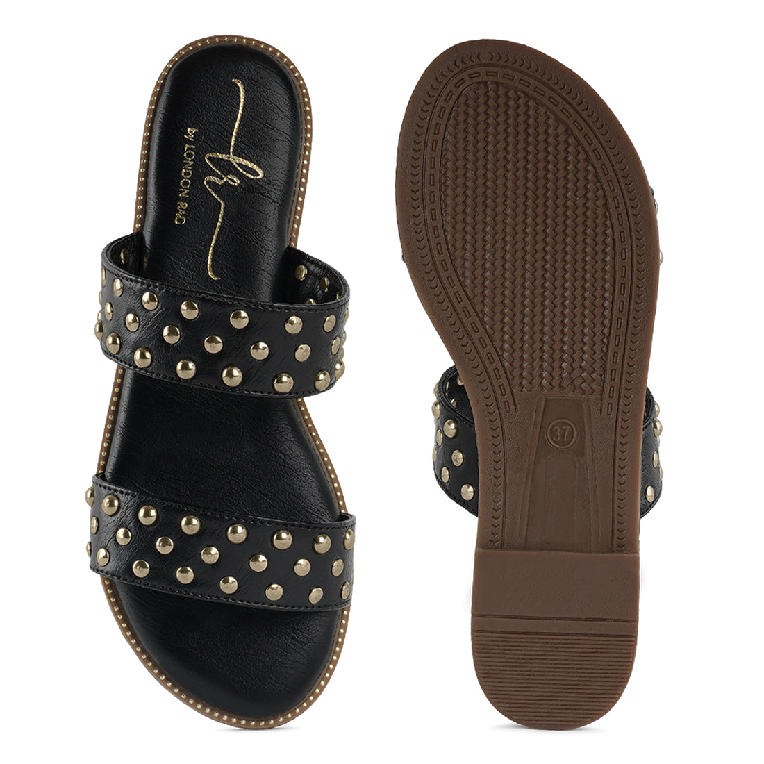 studded faux leather slip ons#color_black