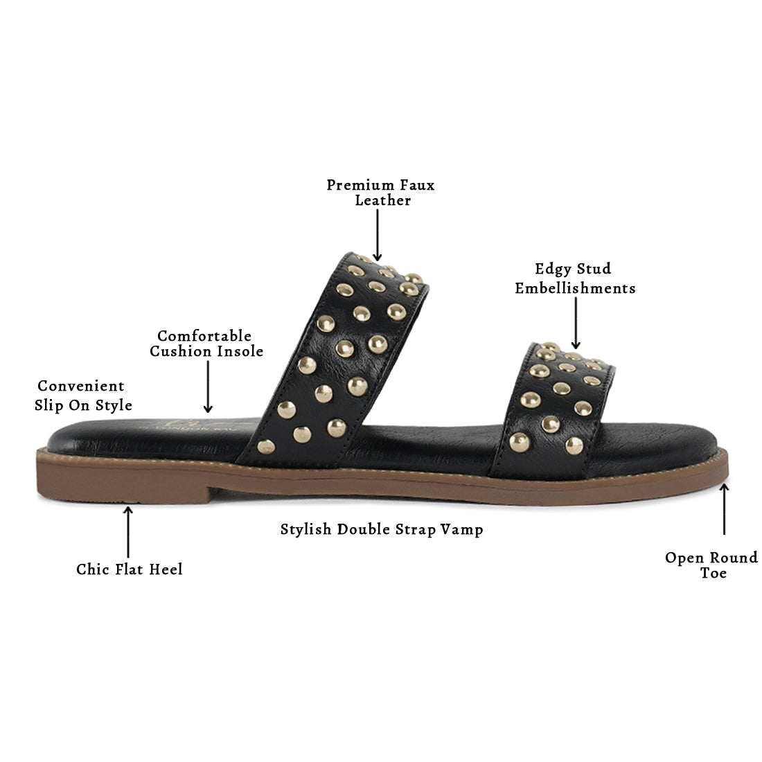 studded faux leather slip ons#color_black