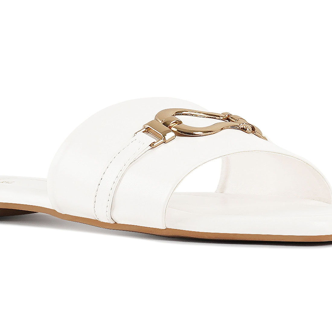 metallic buckle embellished slip ons#color_white