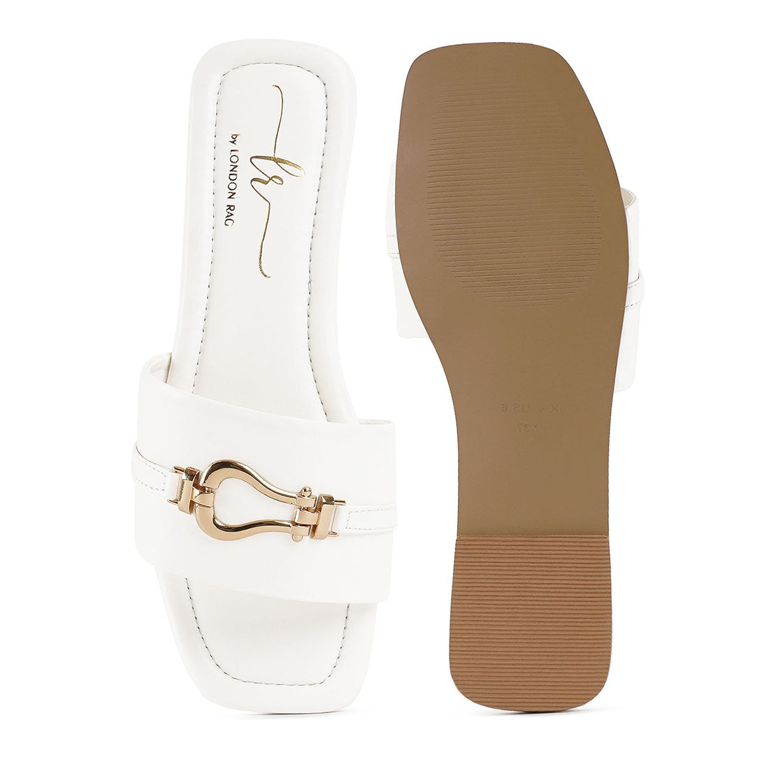 metallic buckle embellished slip ons#color_white