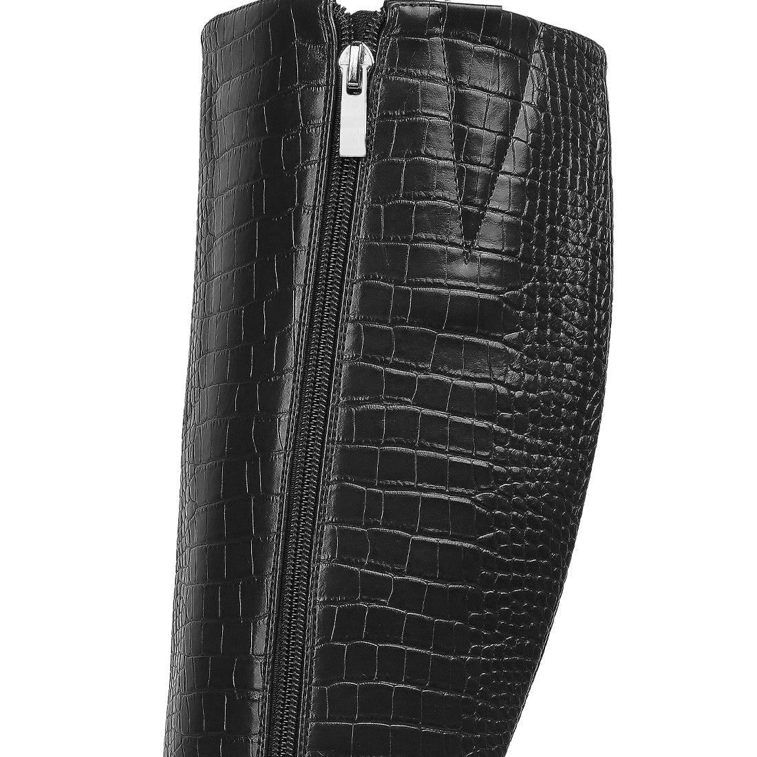 high heeled croc calf boots#color_black