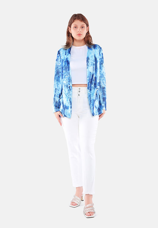 Blue Glaze Print Semi Casual Blazer