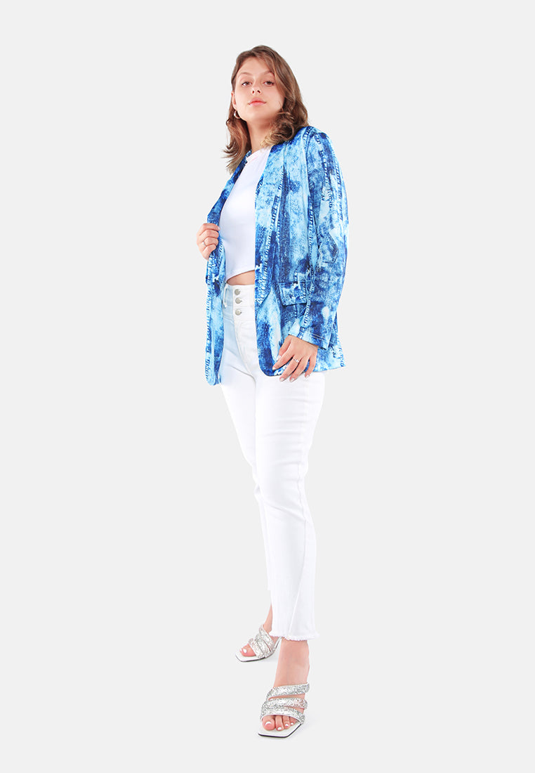 Blue Glaze Print Semi Casual Blazer