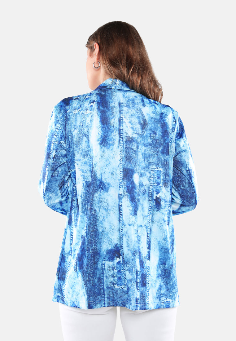Blue Glaze Print Semi Casual Blazer