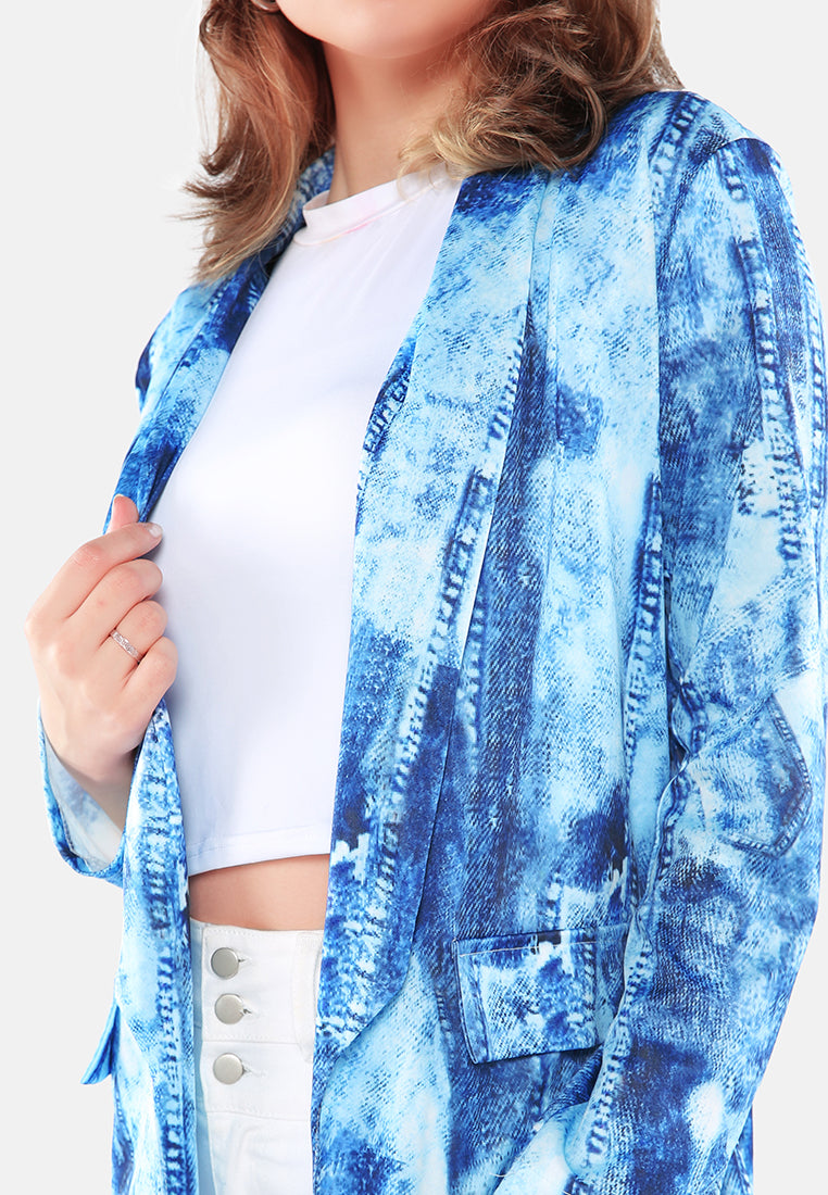 Blue Glaze Print Semi Casual Blazer
