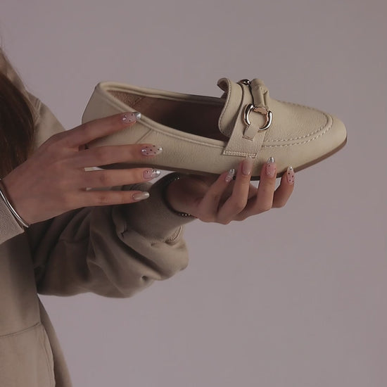 horsebit embellished loafers#color_beige