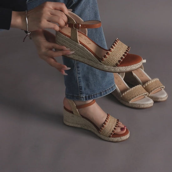 raffia wedge heel espadrilles#color_beige