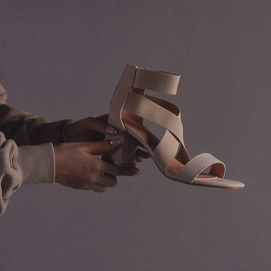 strappy block heel sandals in beige