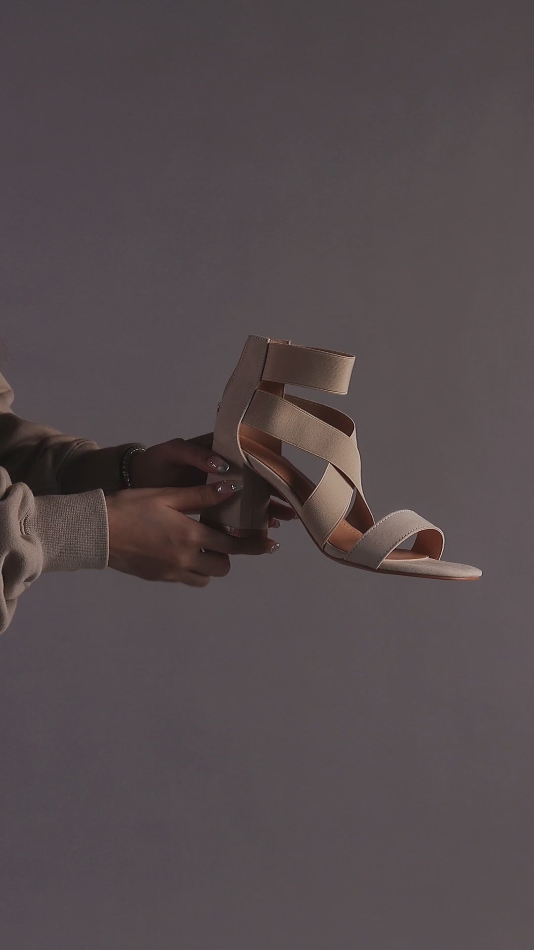 strappy block heel sandals in beige