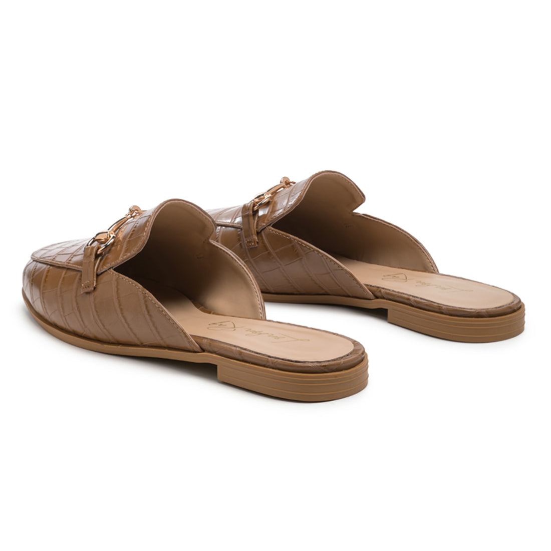 Buckled Faux Leather croc Mules in Taupe - Taupe