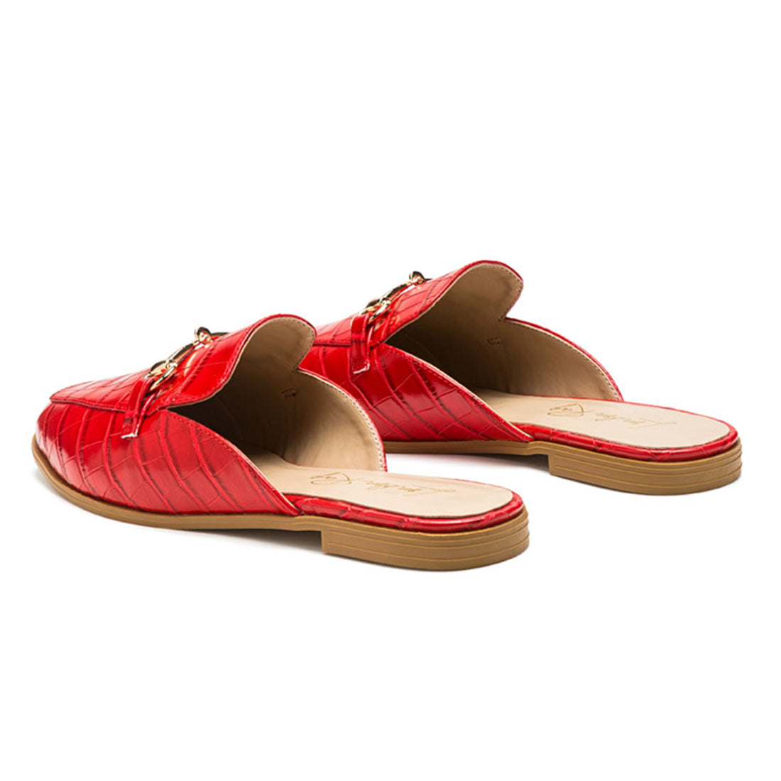 Buckled Faux Leather croc Mules in Red - Red