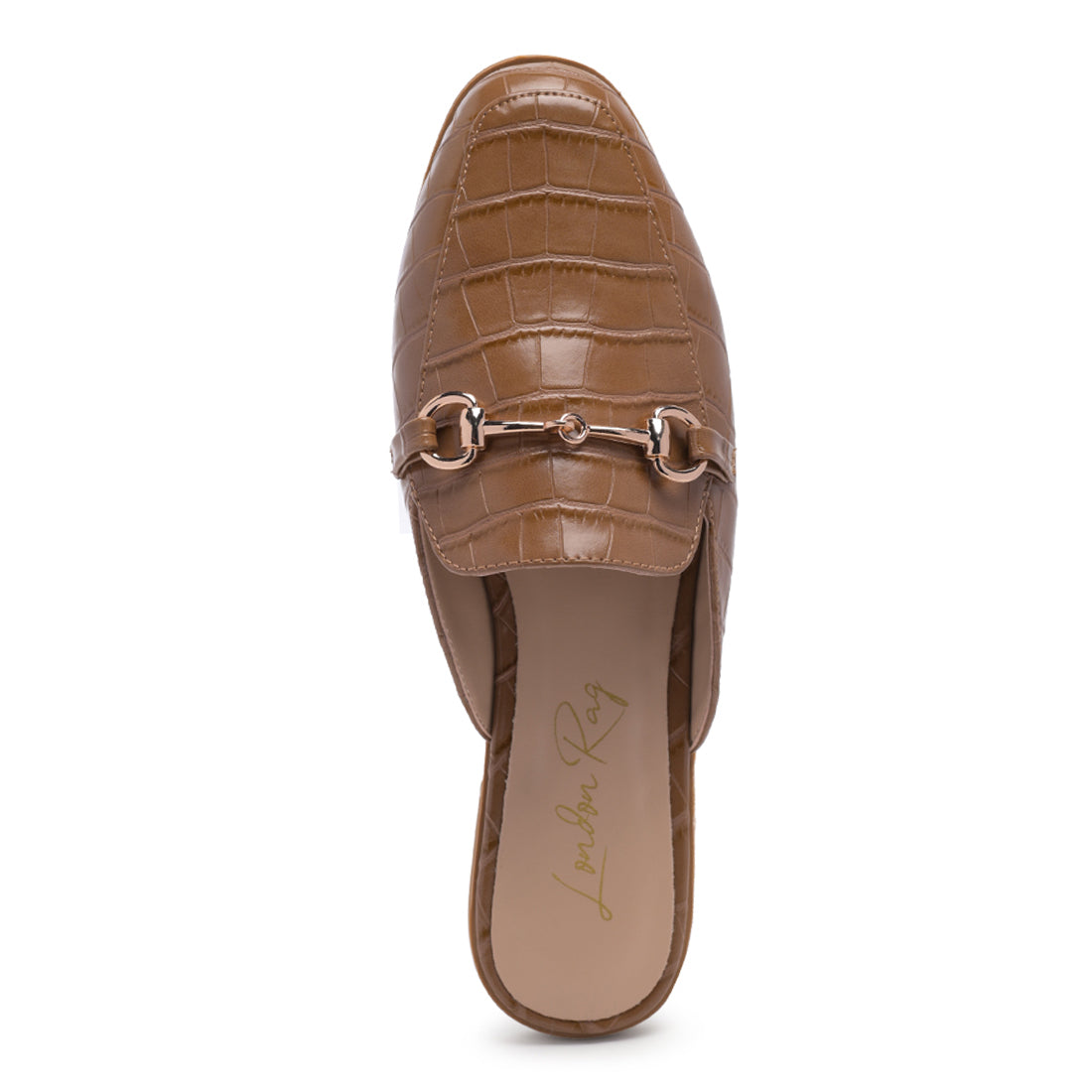 Buckled Faux Leather croc Mules in Taupe - Taupe