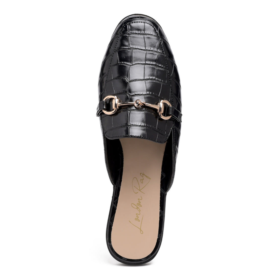 Buckled Faux Leather croc Mules in Black - Black