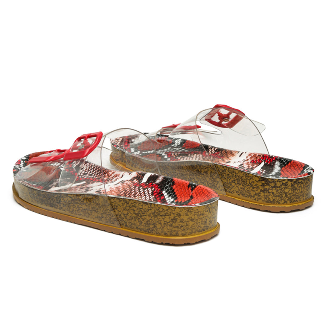 Gelato Buckled Strap Clear Platform Slides in Red - Red