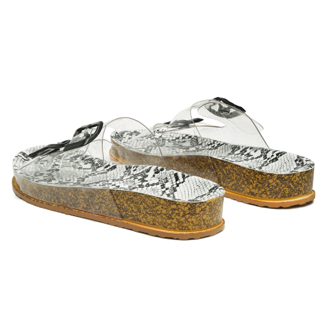 White Gelato Buckled Strap Clear Platform Slides - White