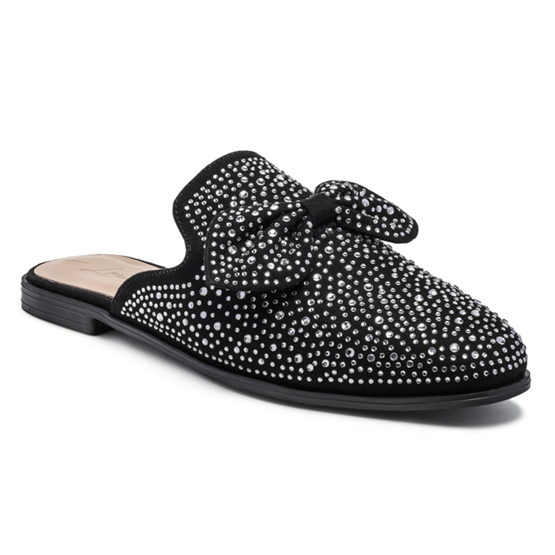 Embellished Casual Bow Mules in Black - Black