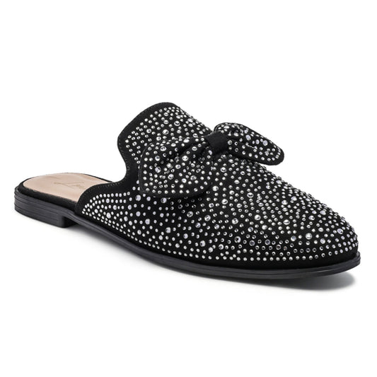 Embellished Casual Bow Mules in Black - Black