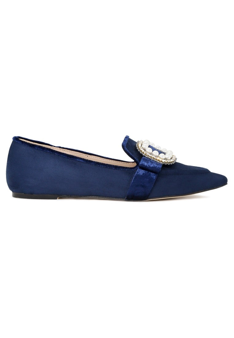Navy Blue Pointed Flat Ballerinas - Navy