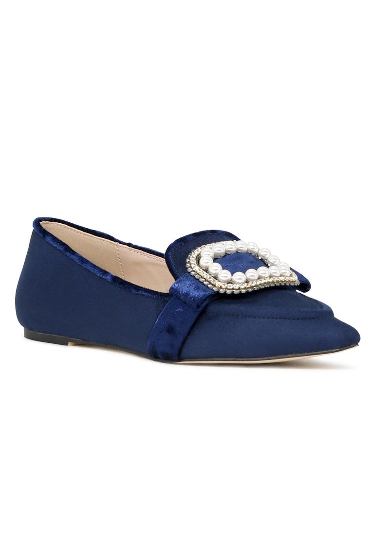 Navy Blue Pointed Flat Ballerinas - Navy