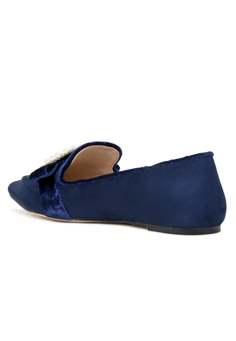 Navy Blue Pointed Flat Ballerinas - Navy