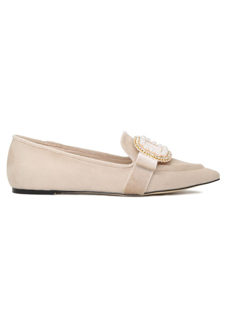 Beige Pointed Flat Ballerinas - Beige