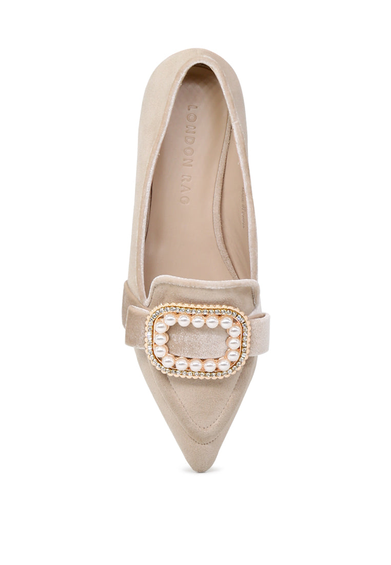 Beige Pointed Flat Ballerinas - Beige
