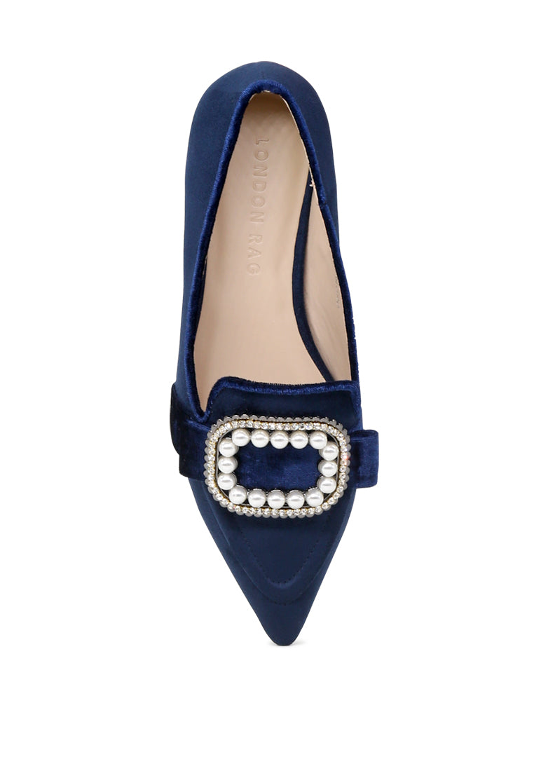 Navy Blue Pointed Flat Ballerinas - Navy