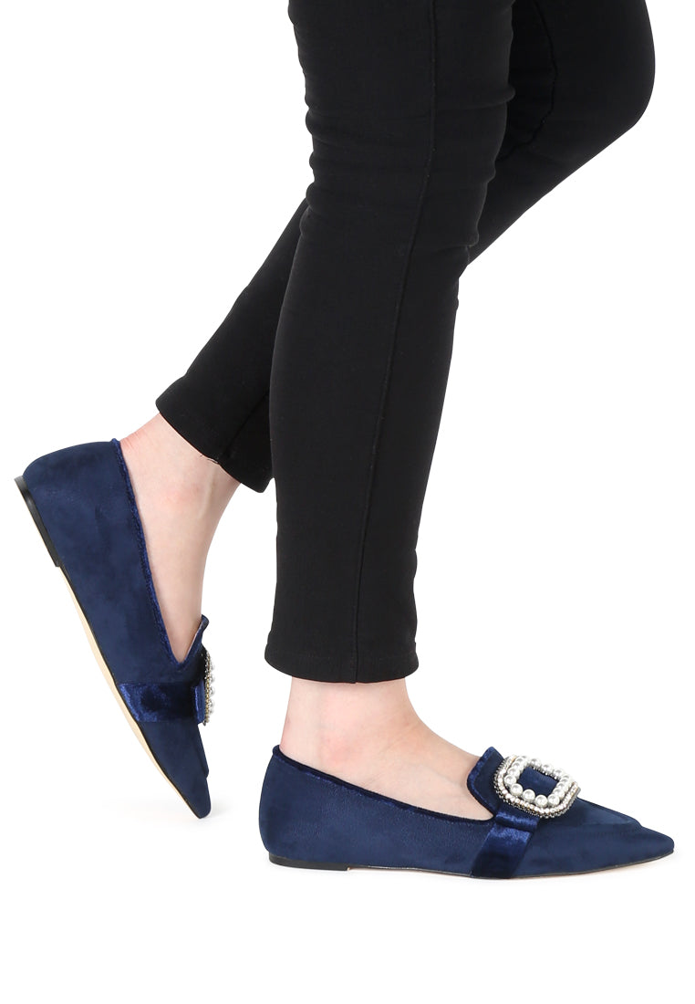 Navy Blue Pointed Flat Ballerinas - Navy