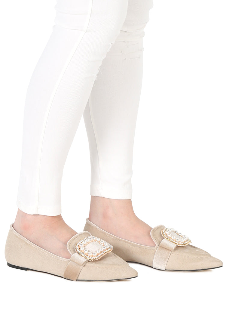 Beige Pointed Flat Ballerinas - Beige
