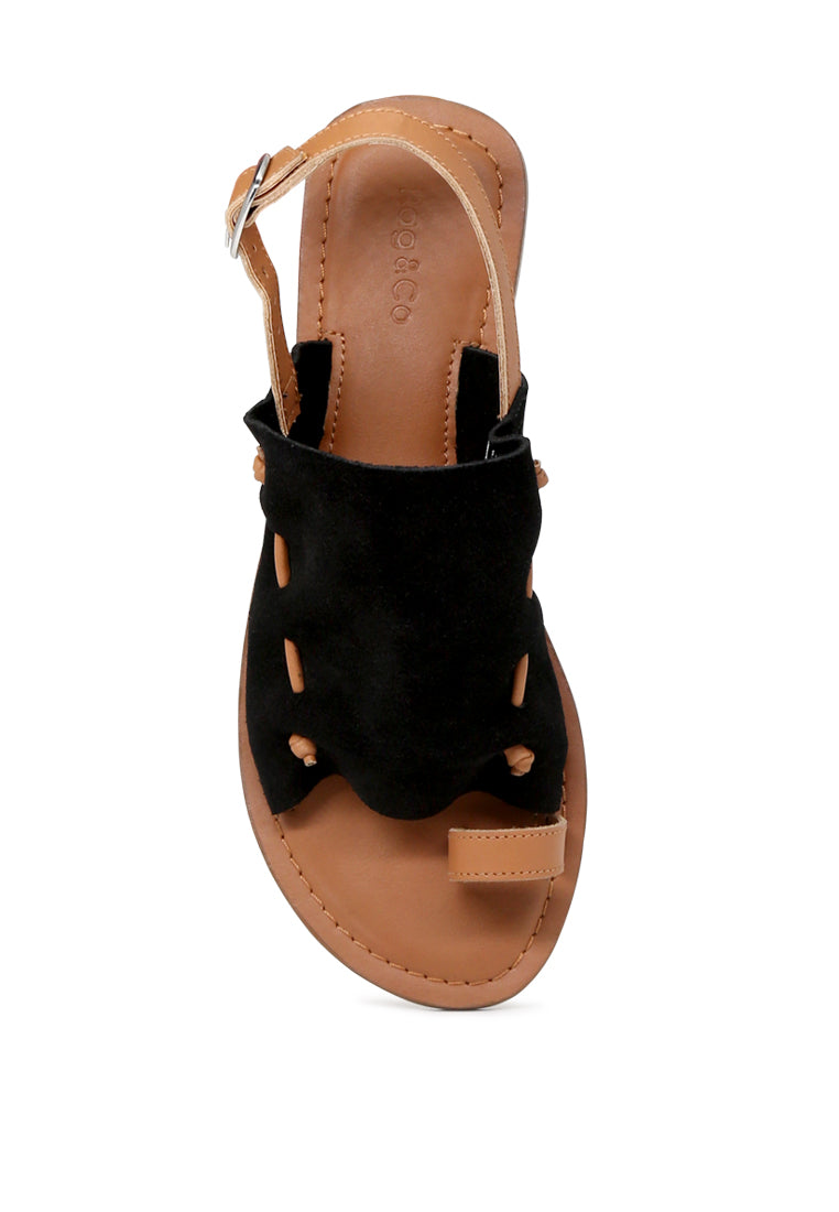 Black Suede Back Strap Fran Flat Sandal - Black