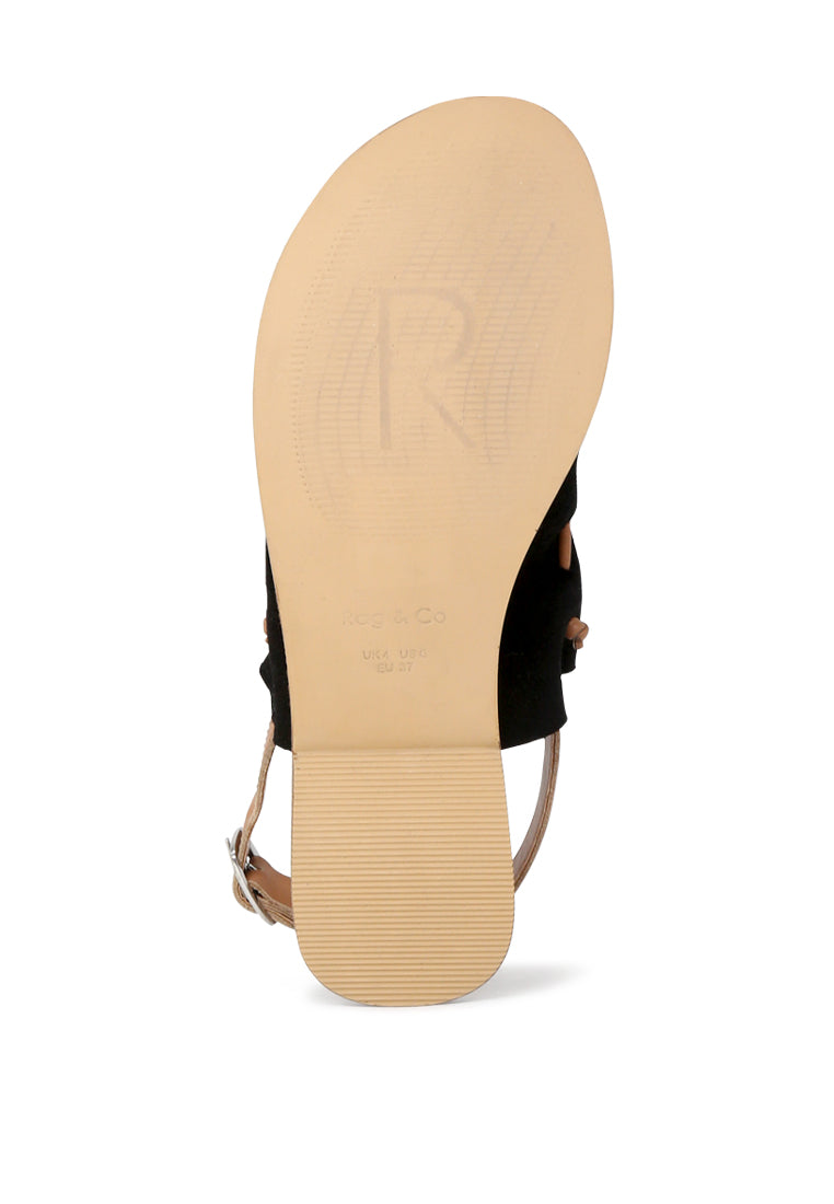 Black Suede Back Strap Fran Flat Sandal - Black