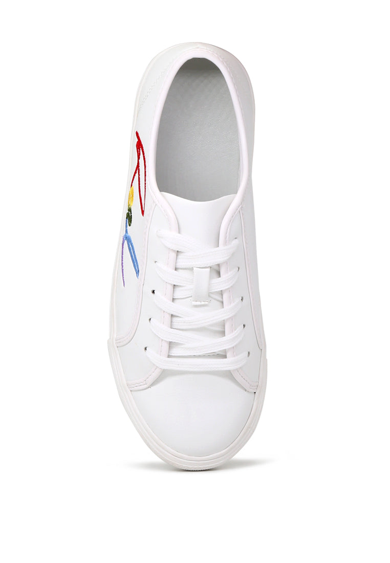 White Real Print Lace-Up Sneakers - White